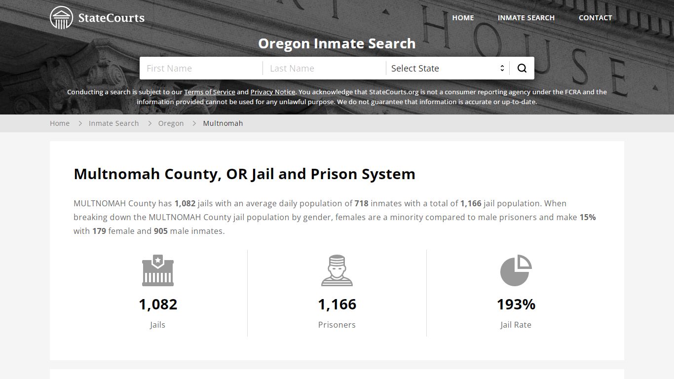 Multnomah County, OR Inmate Search - StateCourts